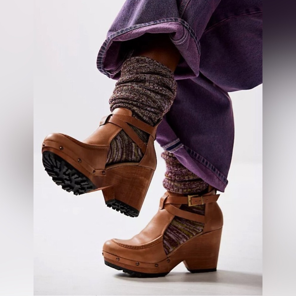 Free People Brown Leather Platform Clog Mules - Picture 3 of 11